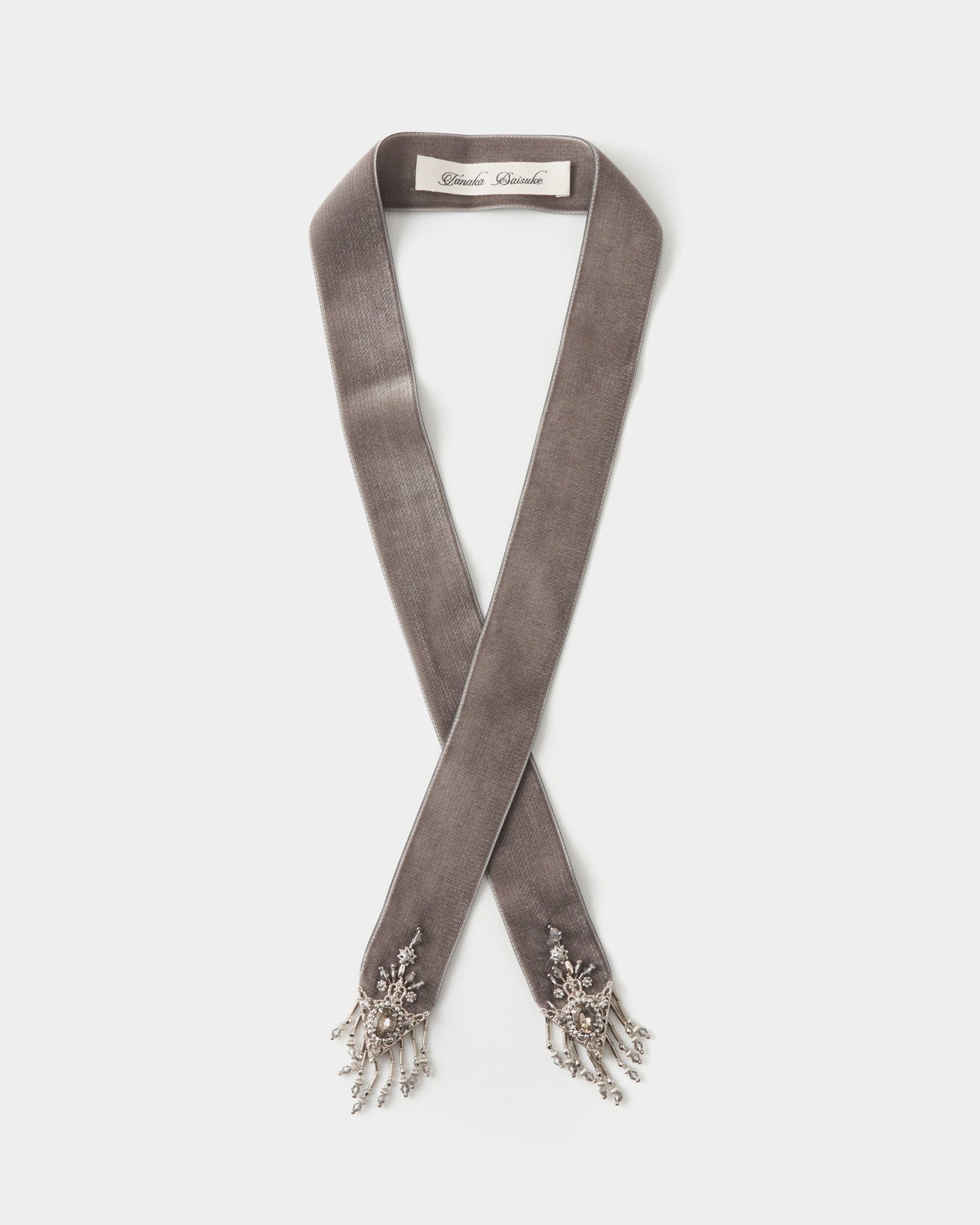 crystal silver tip velvet long ribbon Gray【Delivery in December 2024】