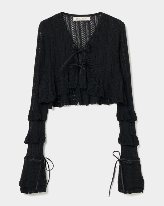 double ribbon knit cardigan Black【Delivery in May 2025】