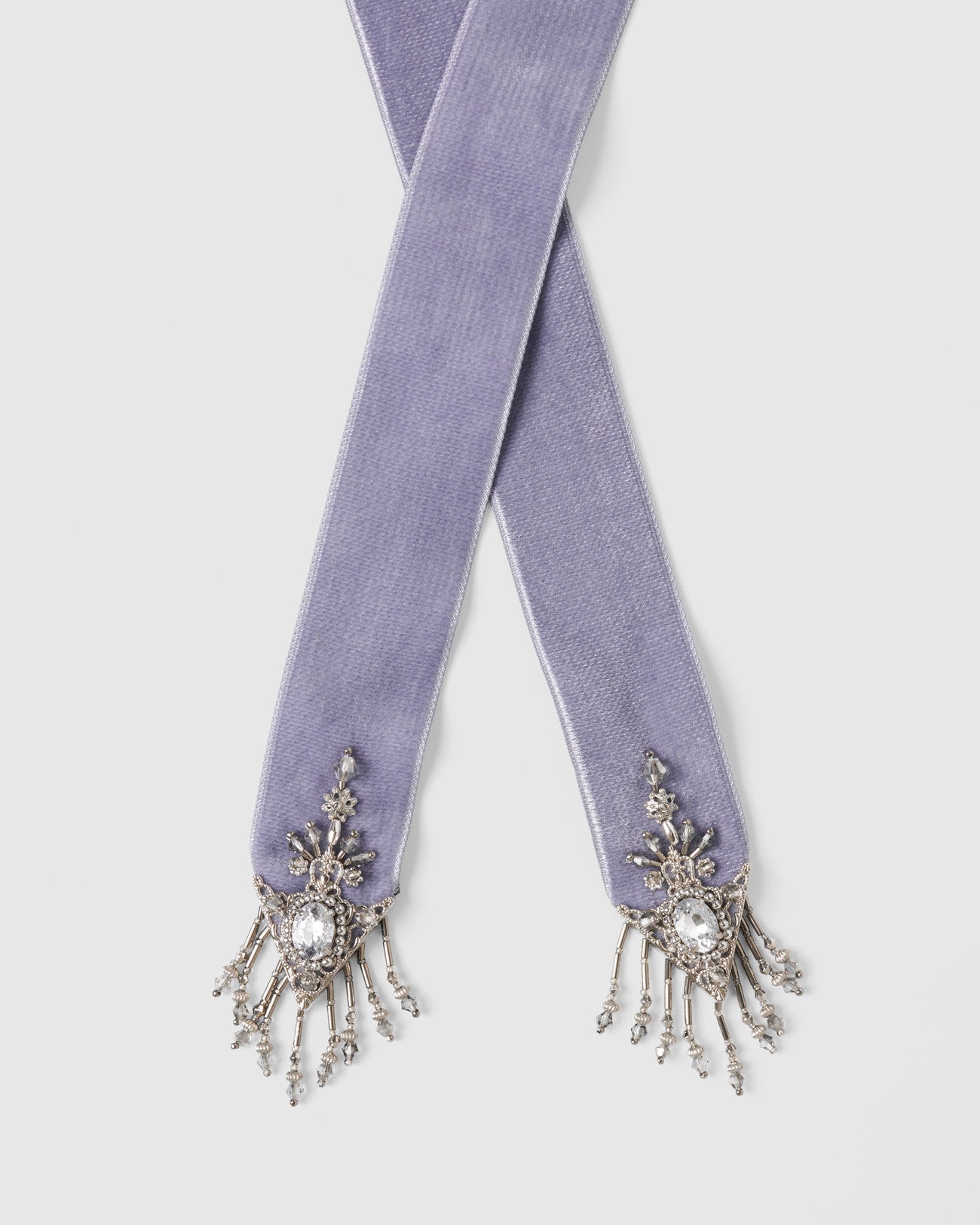 【STUDIOUS Special item】crystal silver tip velvet long ribbon Lavender gray 【Delivery in January 2025】