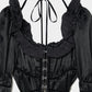 front hook ribbon satin blouse Black【stock】