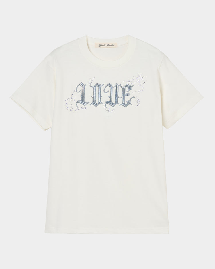 LOVE sparkle T-shirt White × Silver【POPUP先行】