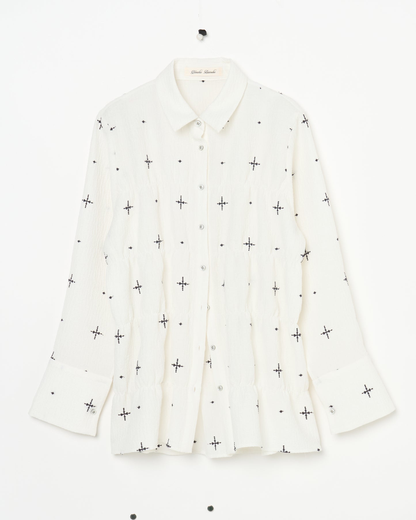 cross embroidery shirring shirt Off white【Delivery in February 2026】