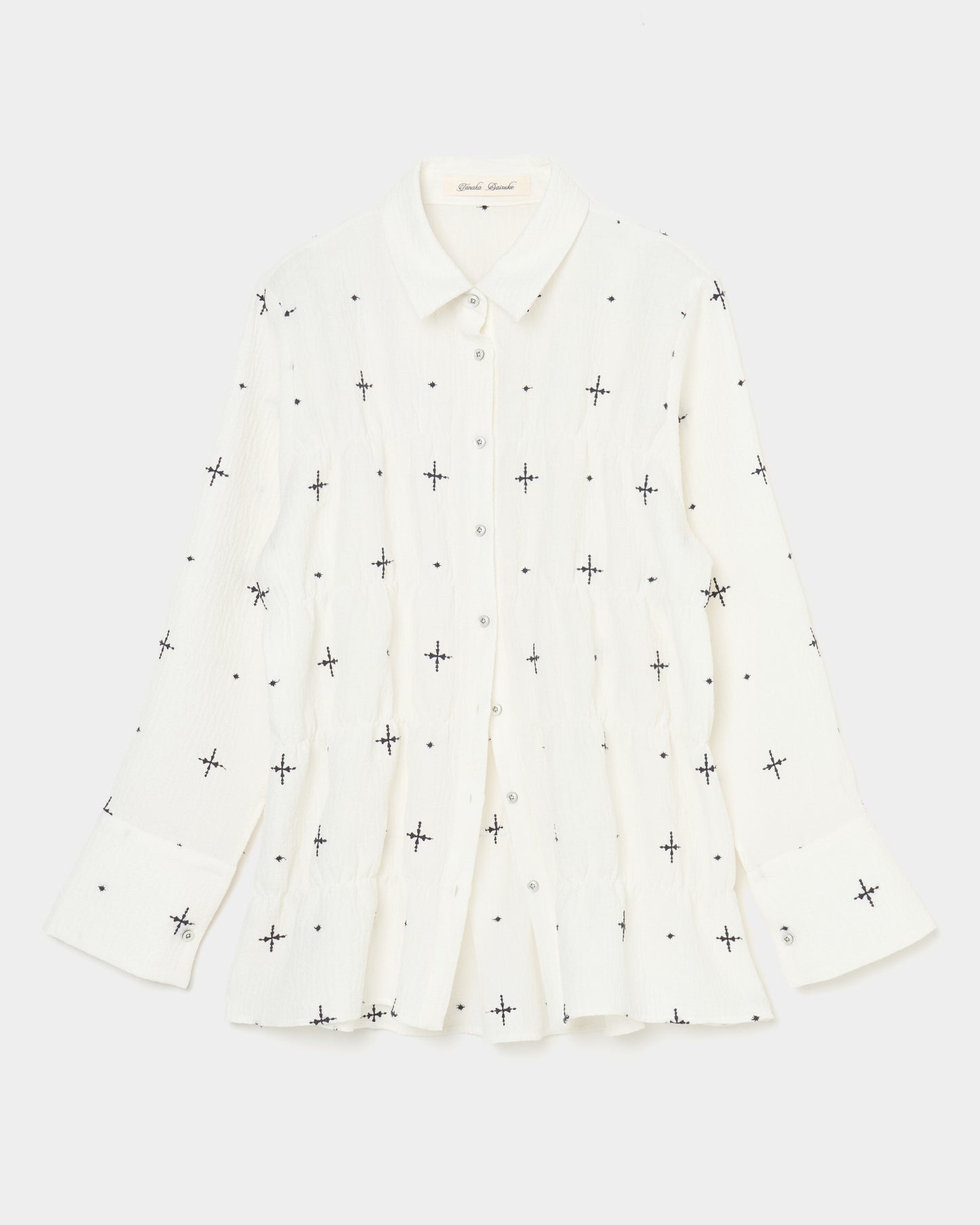 cross embroidery shirring shirt Off white【Delivery in February 2026】