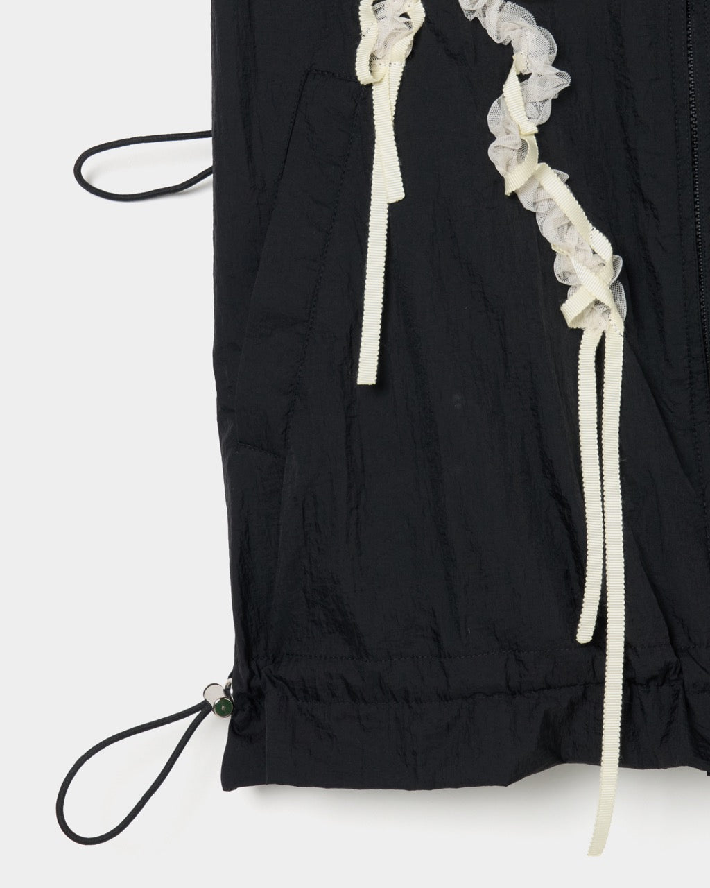 ribbon tulle embroidery wind breaker Black 【Delivery in January 2026】
