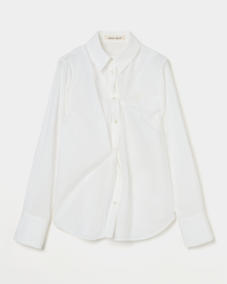 wave tuck lumen embroidery shirt White【stock】
