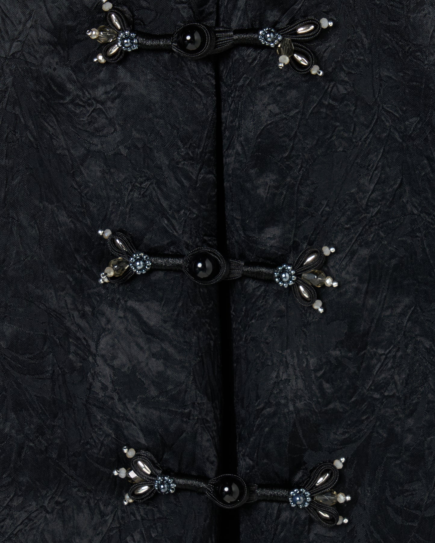Wild bloom beads embroidery open collar shirt Black【Delivery in March 2026】