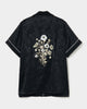 Wild bloom beads embroidery open collar shirt Black【stock】