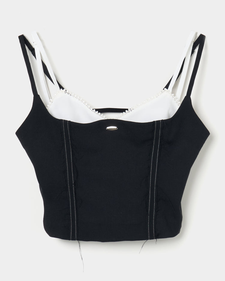 seam frayed bustier tops Black【stock】