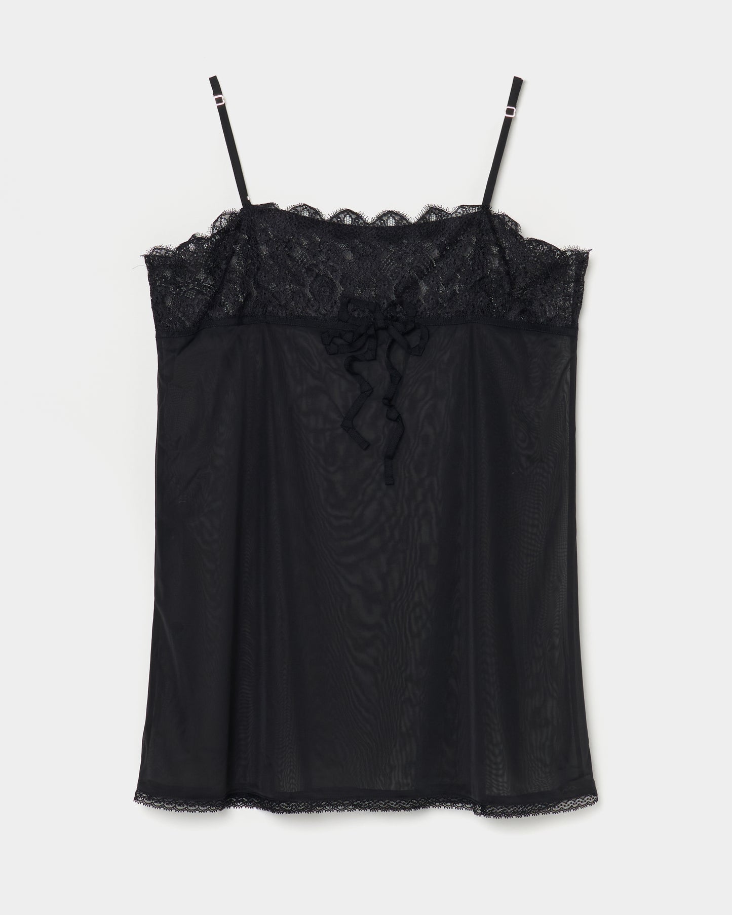 lazy ribbon sheer camisole Black【Delivery in February 2026】
