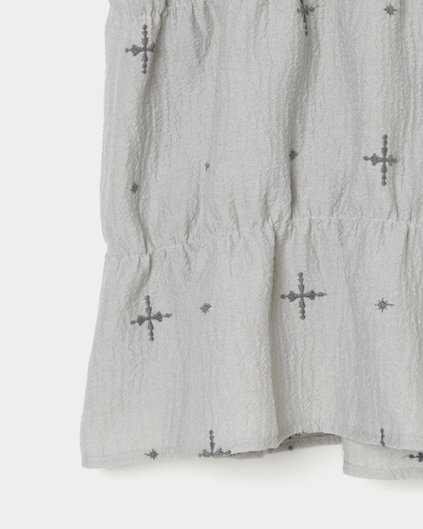 cross embroidery shirring shirt Ash gray【Delivery in February 2026】