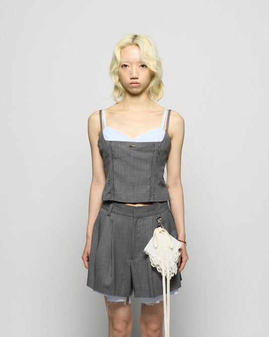 seam frayed dropped chain culottes pants Gray【Delivery in February 2026】