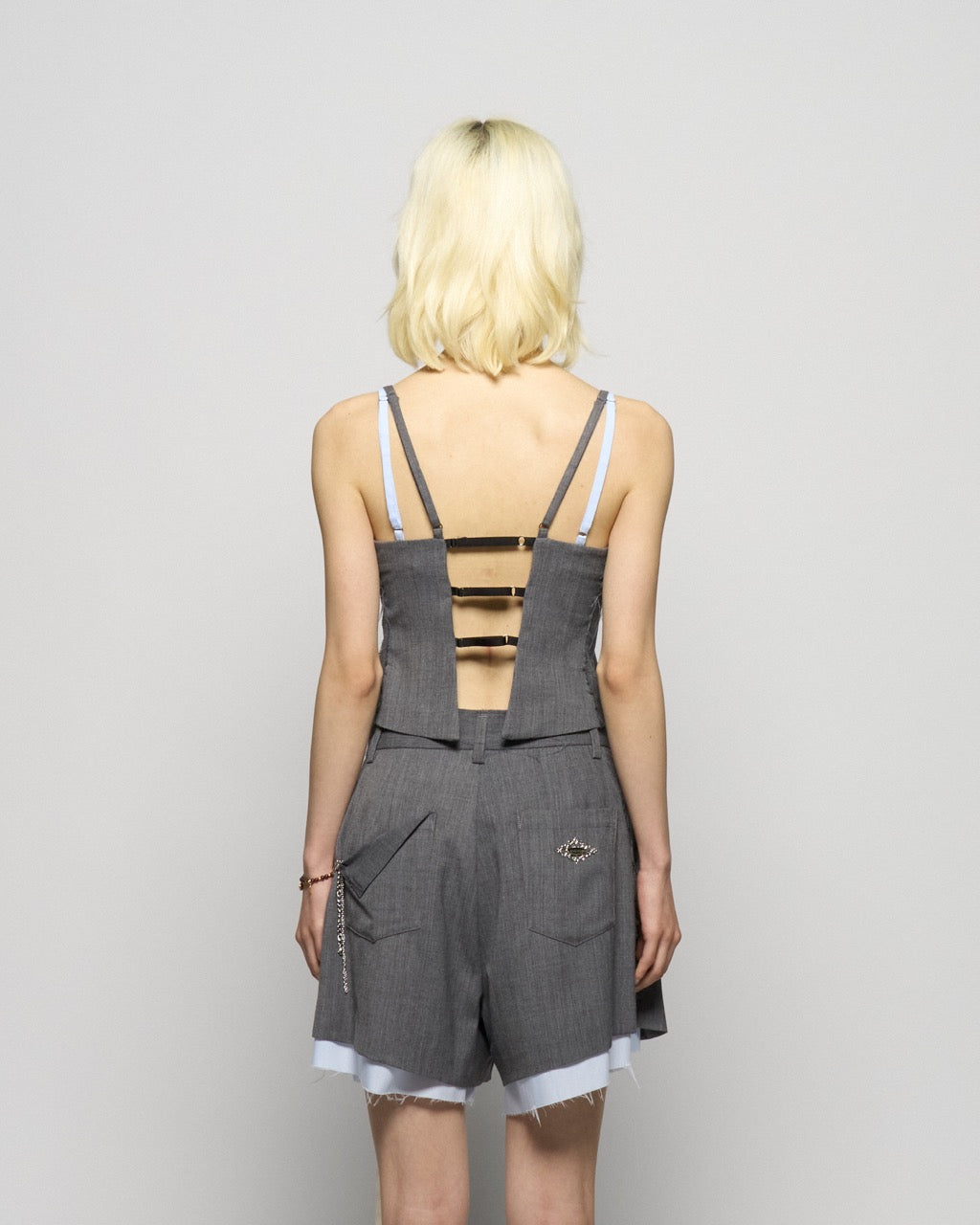 seam frayed bustier tops Gray【Delivery in February 2026】