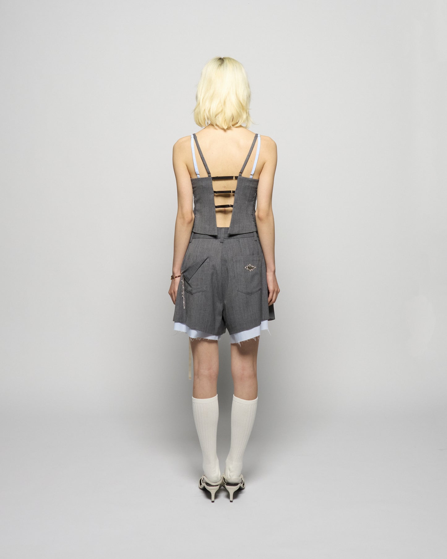 seam frayed dropped chain culottes pants Gray【Delivery in February 2026】