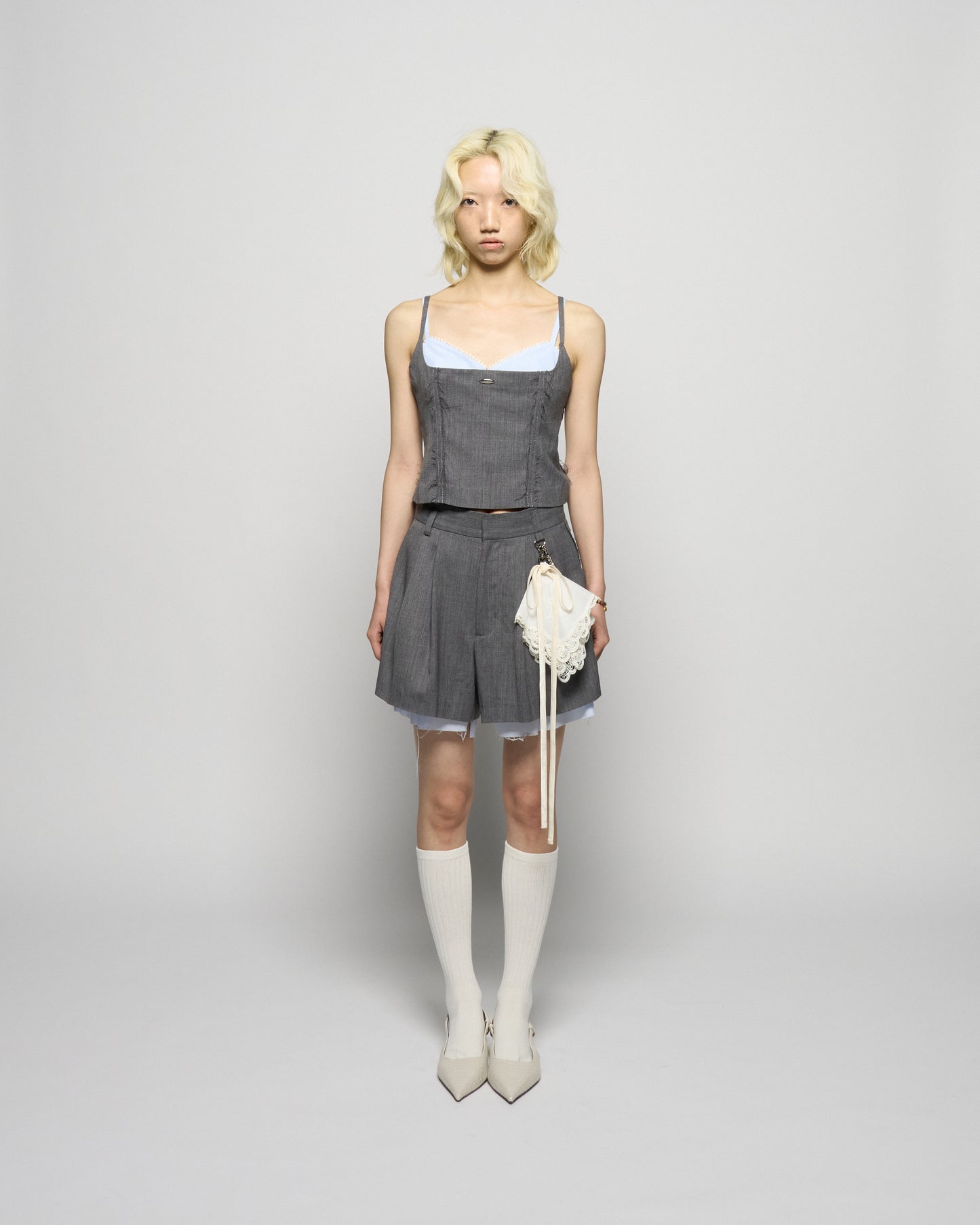 seam frayed dropped chain culottes pants Gray【Delivery in February 2026】