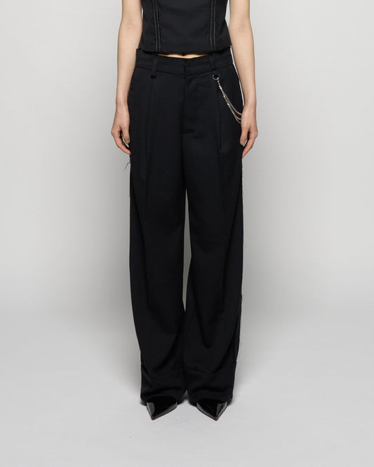 seam frayed dropped chain pants Black【Delivery in February 2026】