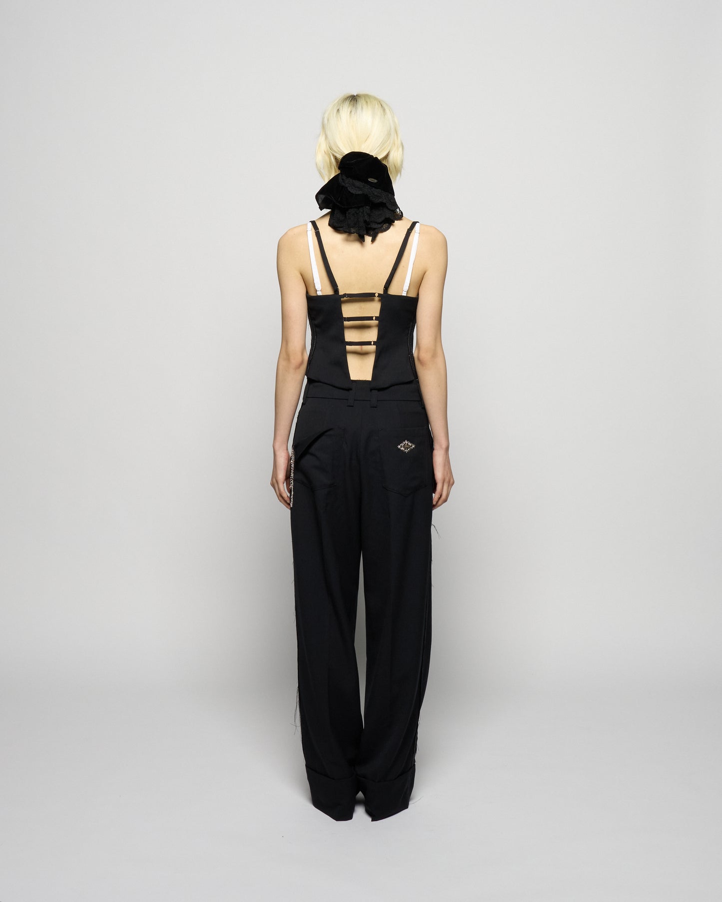 seam frayed dropped chain pants Black【Delivery in February 2026】