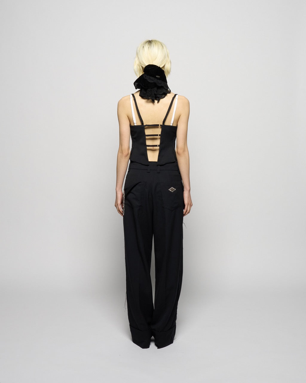 seam frayed bustier tops Black【Delivery in February 2026】
