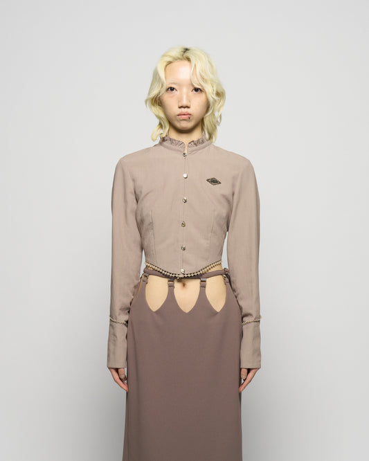 back curtain cropped blouse Olive brown【Delivery in January 2026】