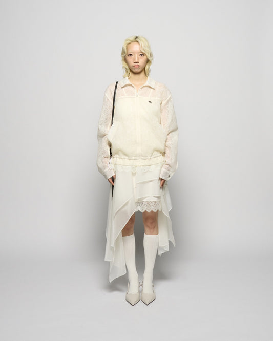 fuzzy lace drawstring blouson Cream【Delivery in January 2026】