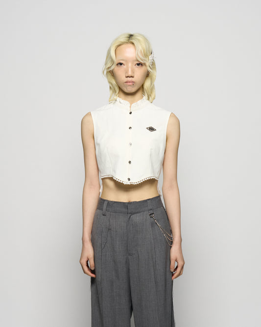 back lace curtain no sleeve blouse Off white【Delivery in January 2026】