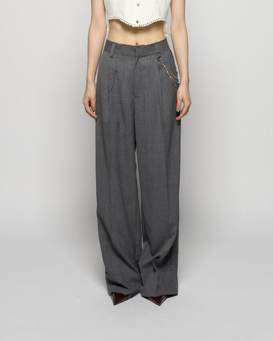 seam frayed dropped chain pants Gray【Delivery in February 2026】