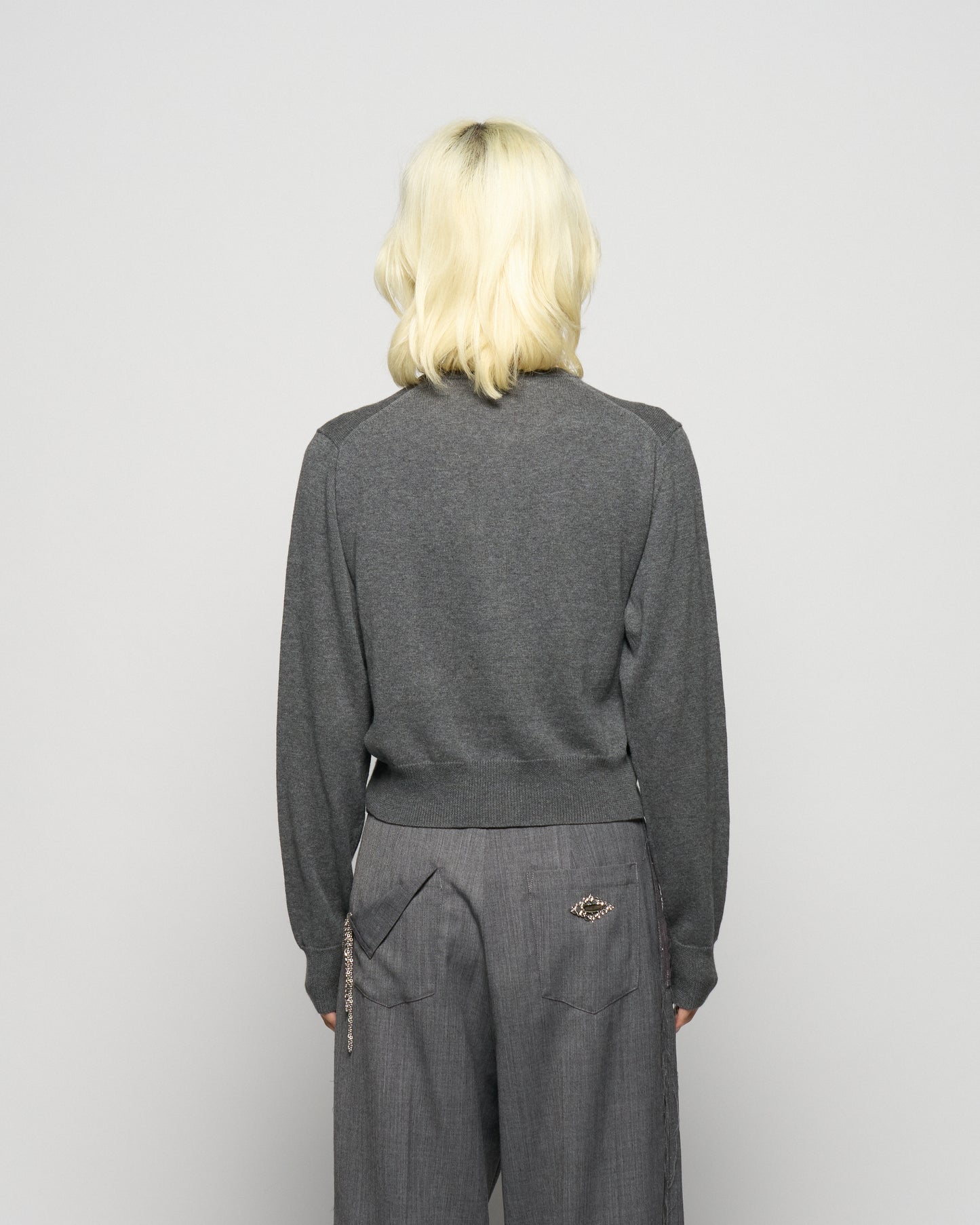 ribbon knight bijou embroidery cardigan Heather gray【Delivery in February 2026】