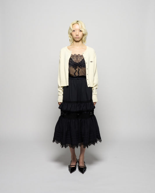 tiered lace frill skirt Black【Delivery in February 2026】