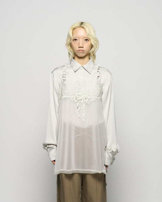 pin tuck frilled shirt Smoke green【Delivery in January 2026】