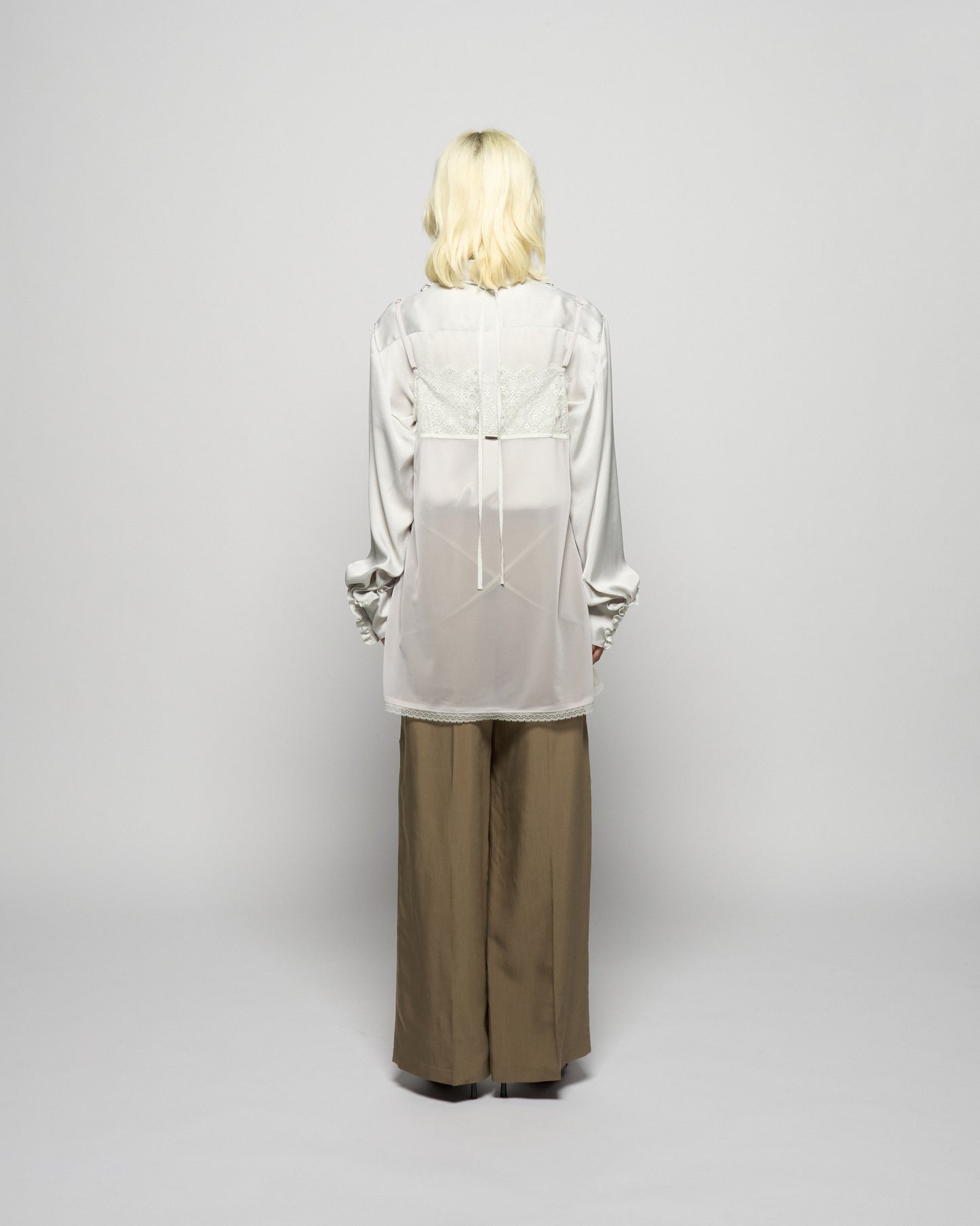 pin tuck frilled shirt Smoke green【Delivery in January 2026】