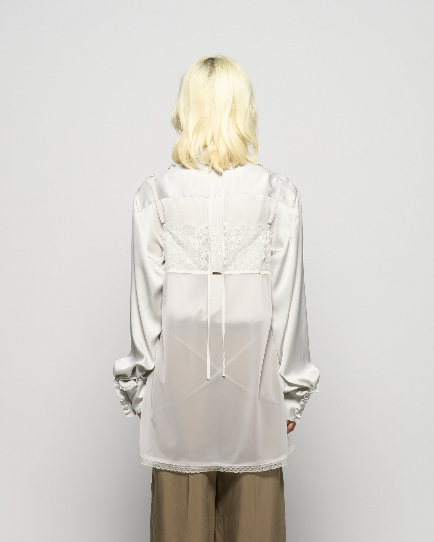 pin tuck frilled shirt Smoke green【Delivery in January 2026】