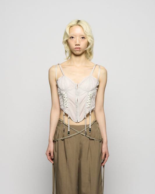 lace up garter sheer corset Smoke green【Delivery in February 2026】