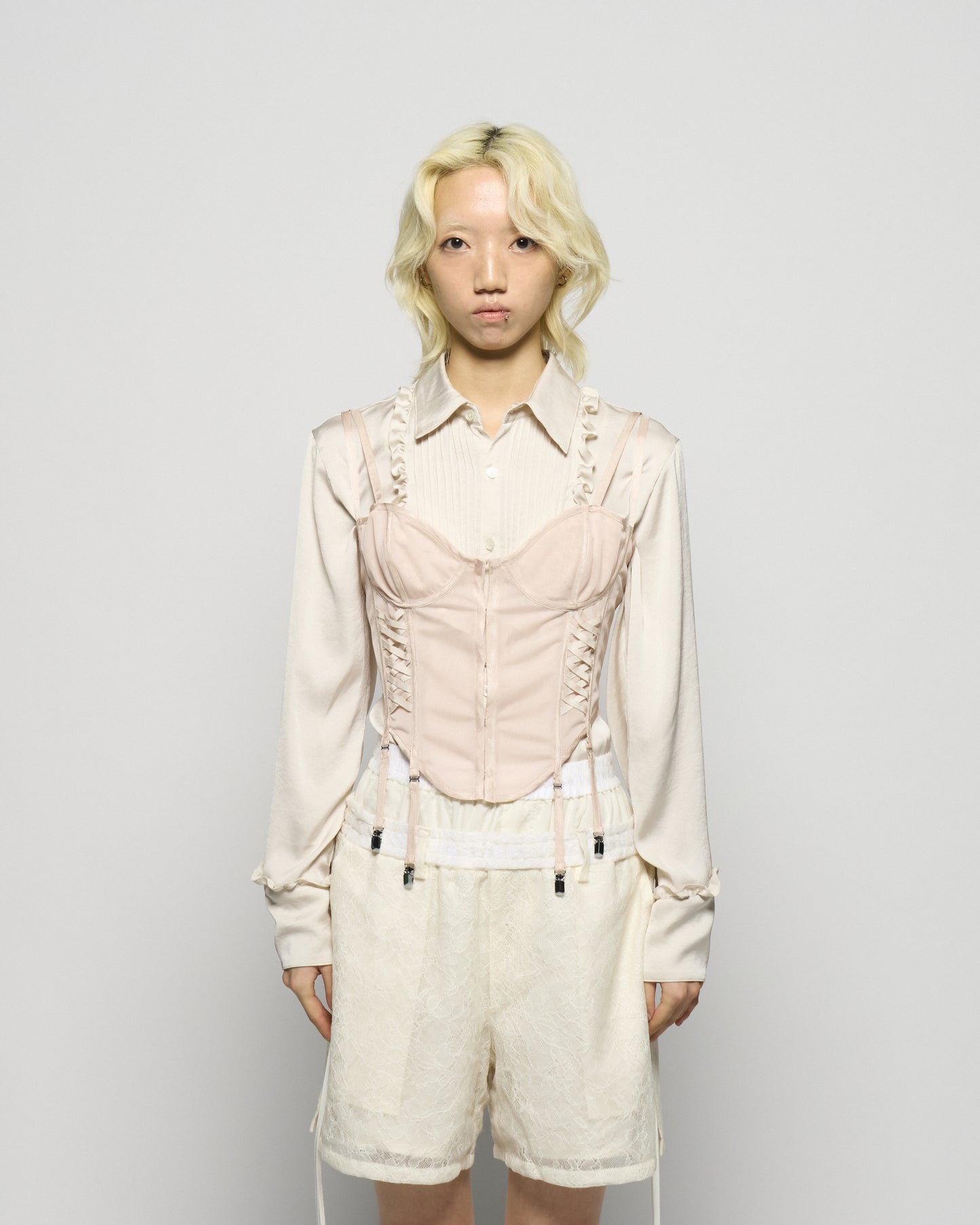 lace up garter sheer corset Shell pink【Delivery in February 2026】