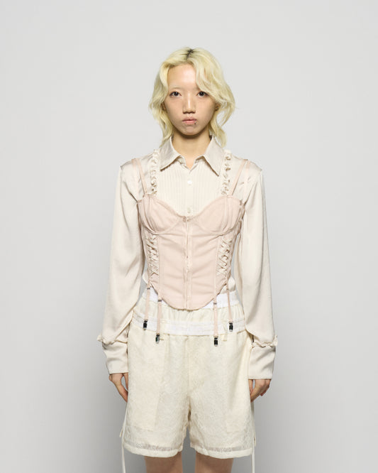 lace up garter sheer corset Shell pink【Delivery in February 2026】