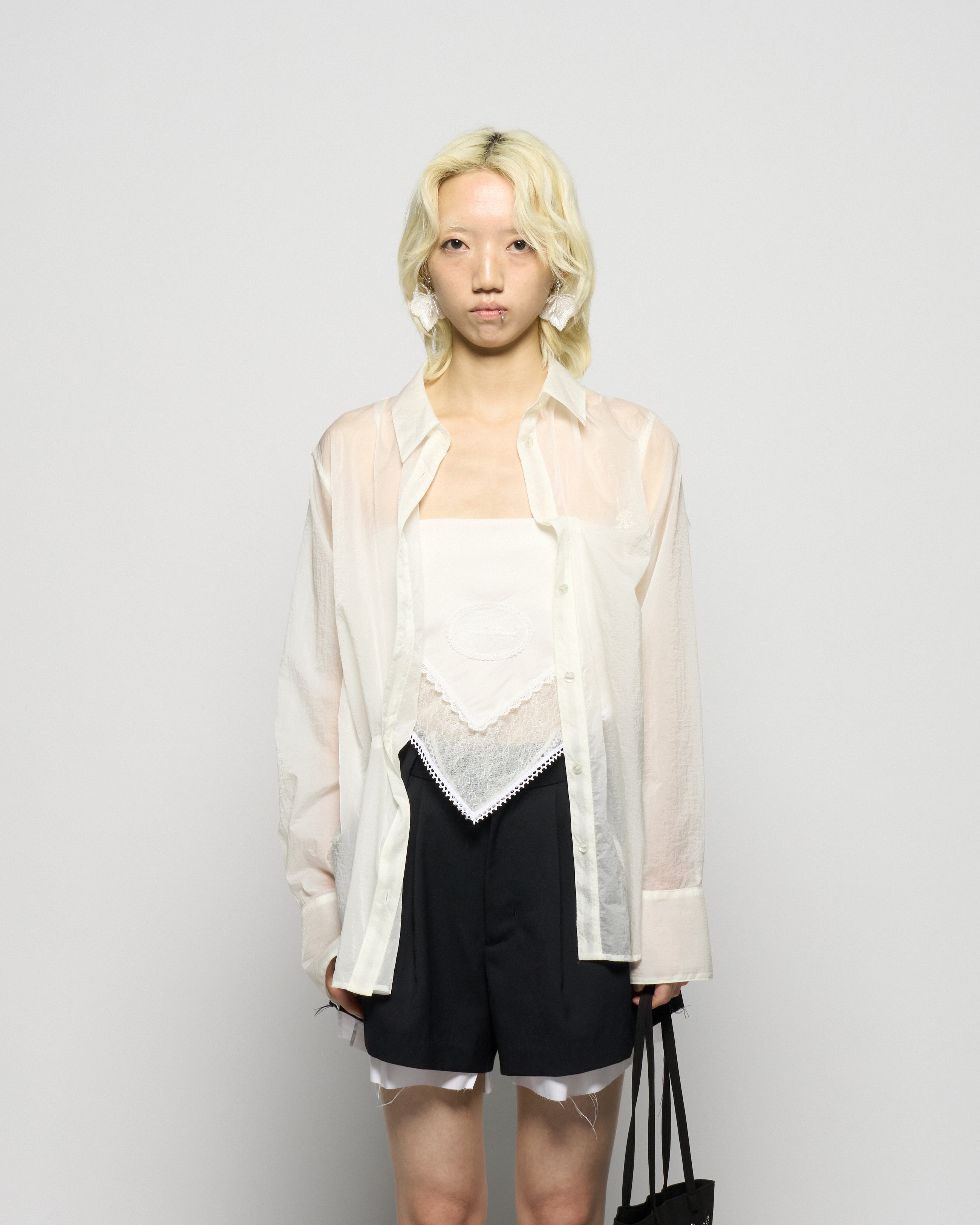 seam frayed dropped chain culottes pants Black【stock