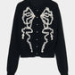 Ribbon tulle pearl embroidery cardigan Black【Delivery in February 2026】