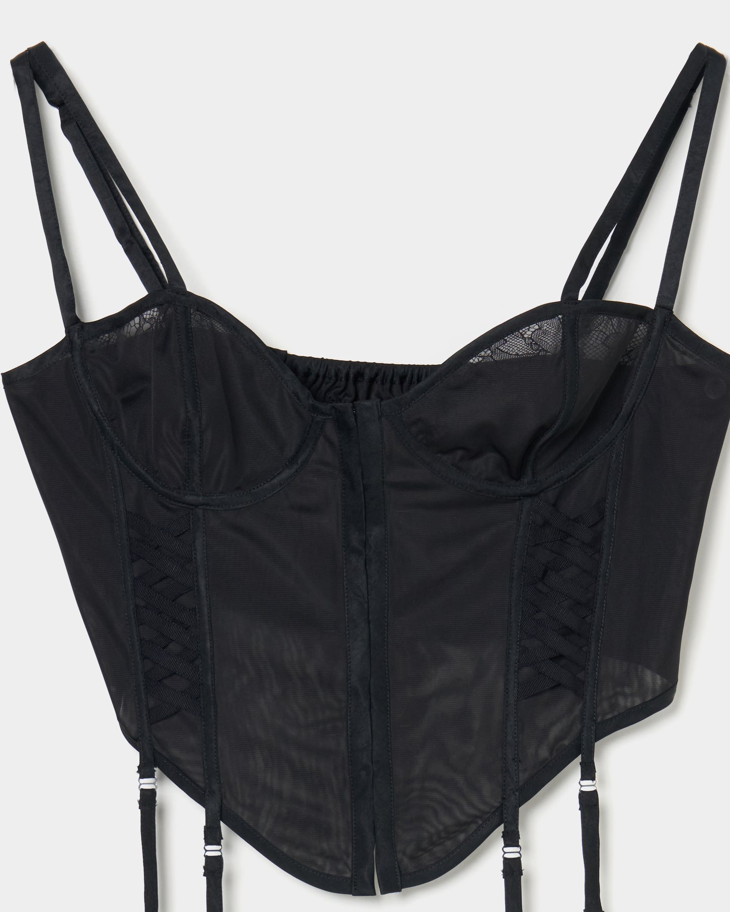 lace up garter sheer corset Black【Delivery in February 2026】
