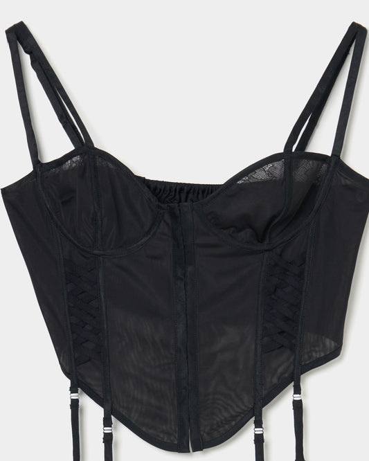 lace up garter sheer corset Black【Delivery in February 2026】
