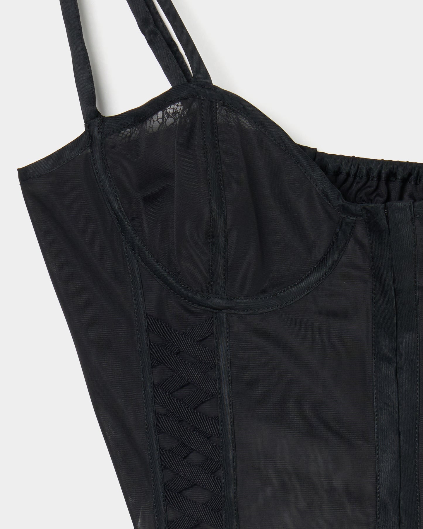 lace up garter sheer corset Black【Delivery in February 2026】