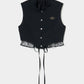 back lace curtain no sleeve blouse Black【Delivery in January 2026】
