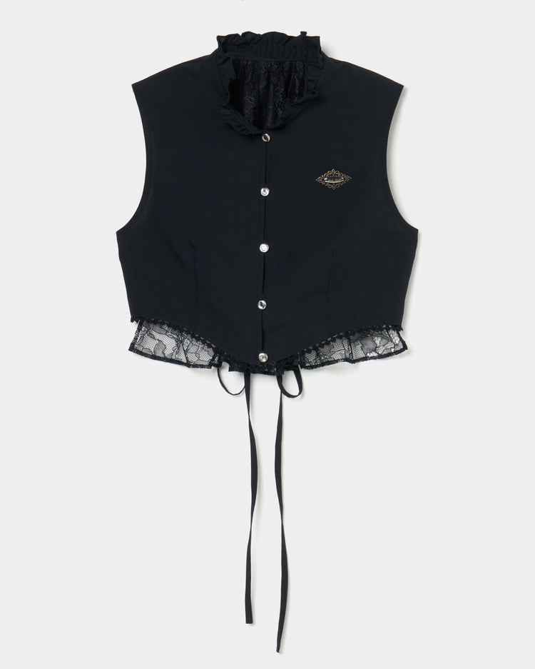 back lace curtain no sleeve blouse Black【Delivery in January 2026】