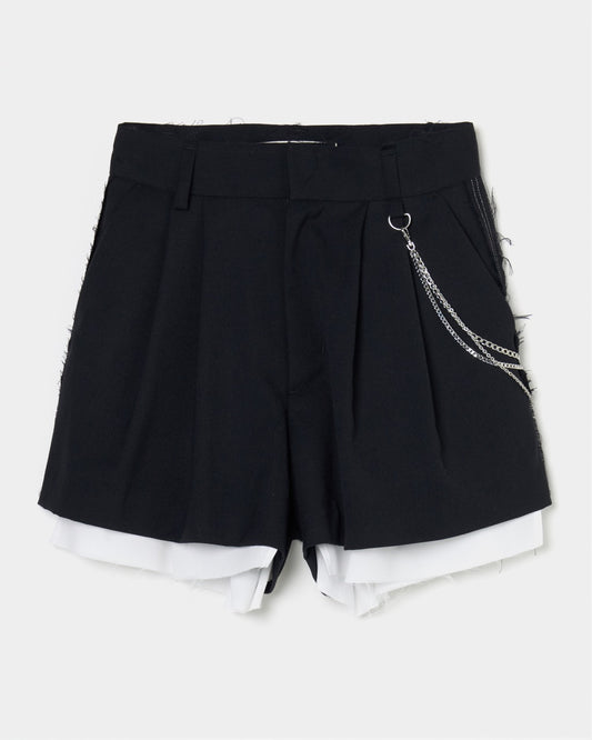 seam frayed dropped chain culottes pants Black【Delivery in February 2026】