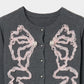 Ribbon tulle pearl embroidery cardigan Heather gray【Delivery in February 2026】
