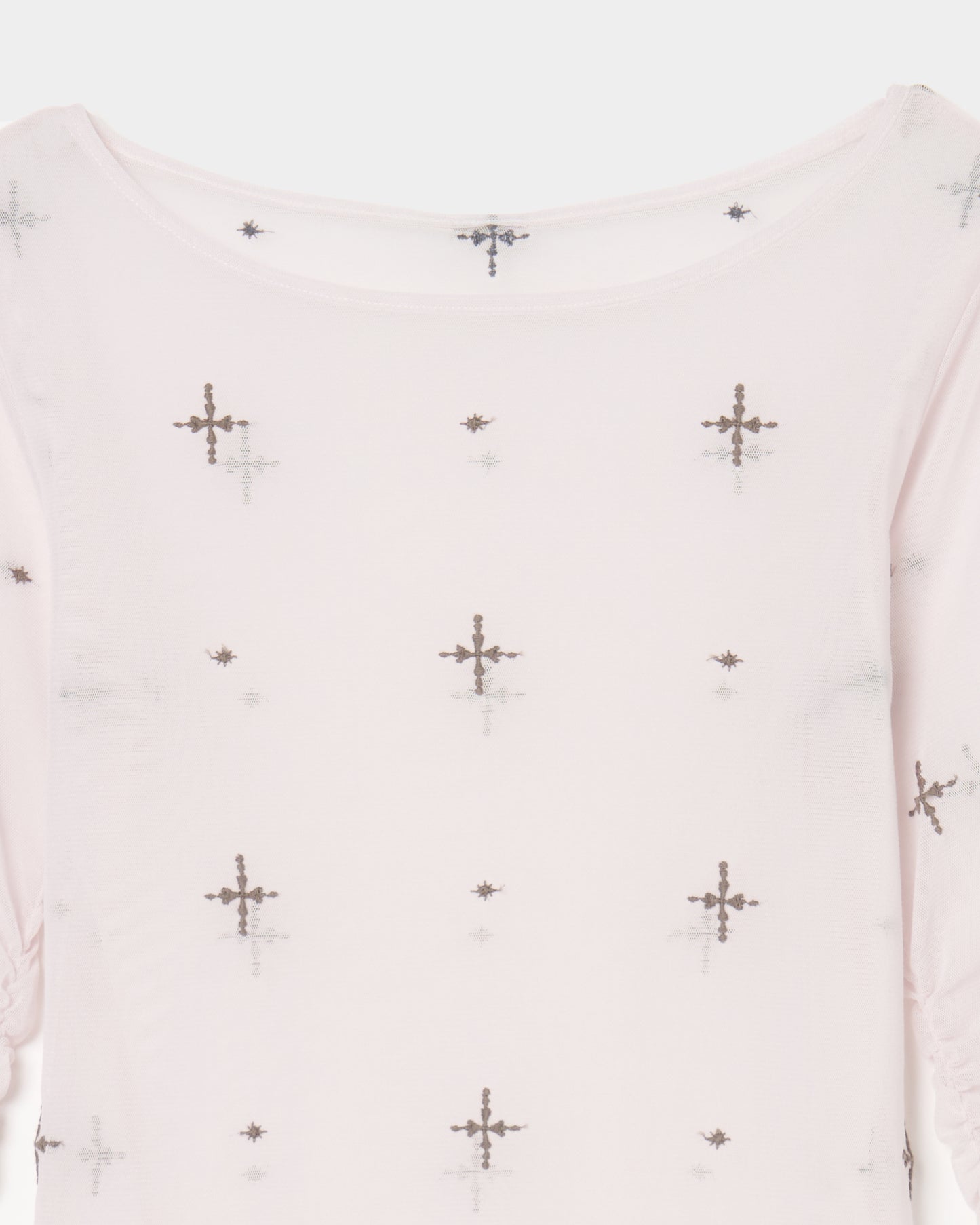 cross embroidery gather sleeve tops Greige【Delivery in February 2026】