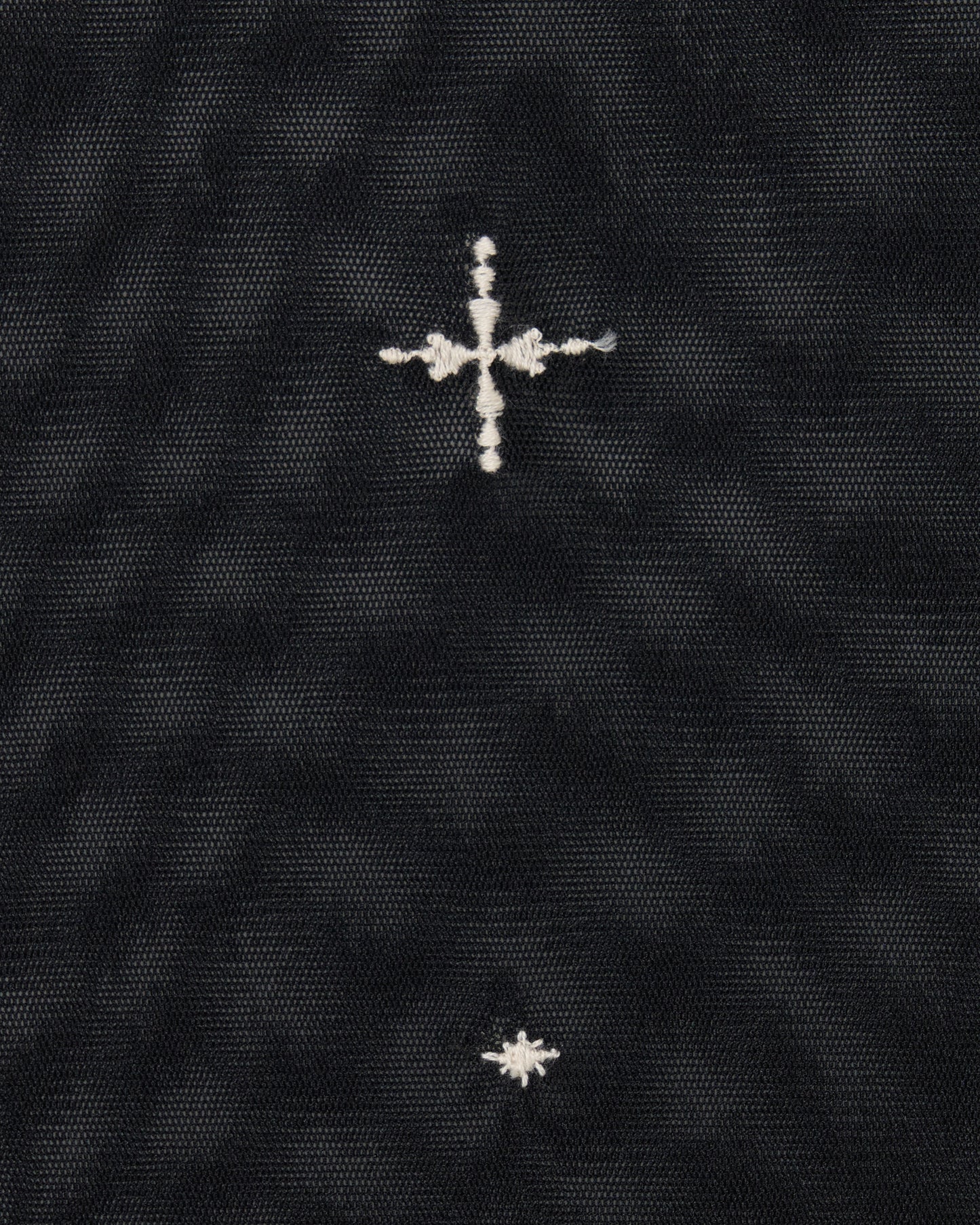 cross embroidery gather sleeve tops Black【stock】