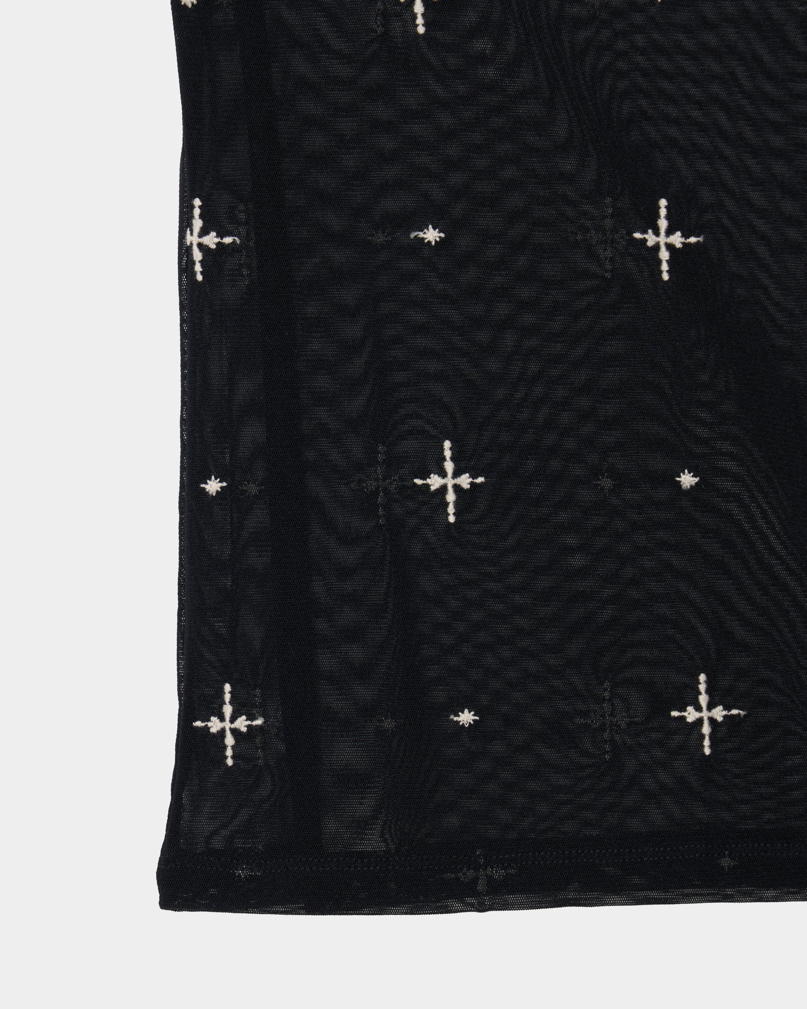 cross embroidery gather sleeve tops Black【stock】 – tanakadaisuke