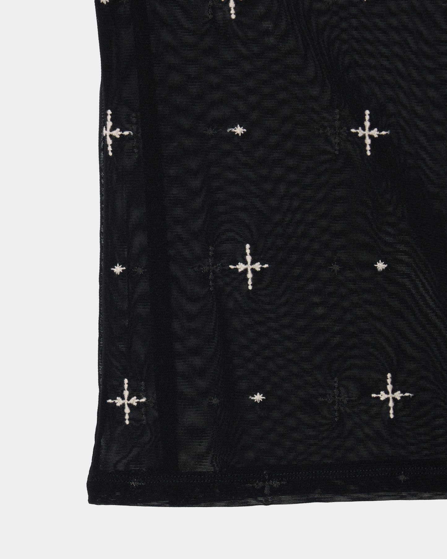 cross embroidery gather sleeve tops Black【Delivery in February 2026】