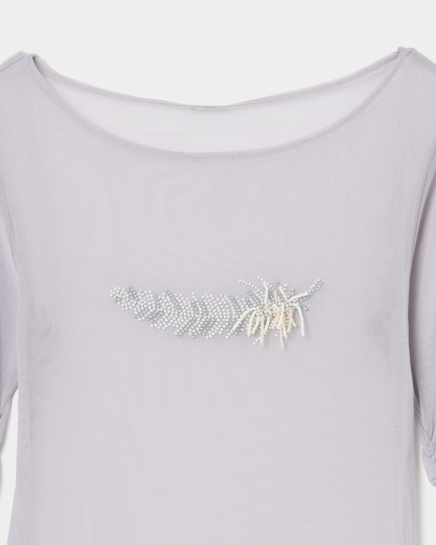 feather beads embroidery gather sleeve tops Gray【Delivery in February 2026】