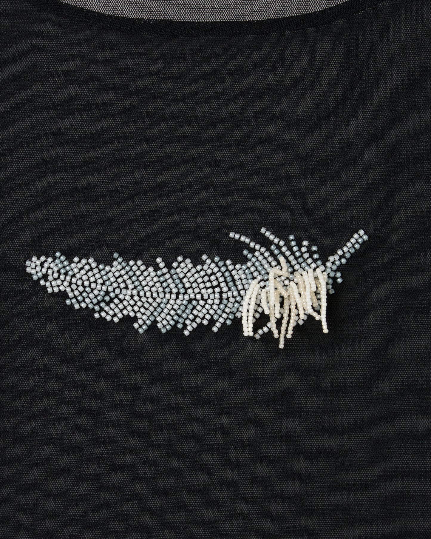 feather beads embroidery gather sleeve tops Black【Delivery in February 2026】
