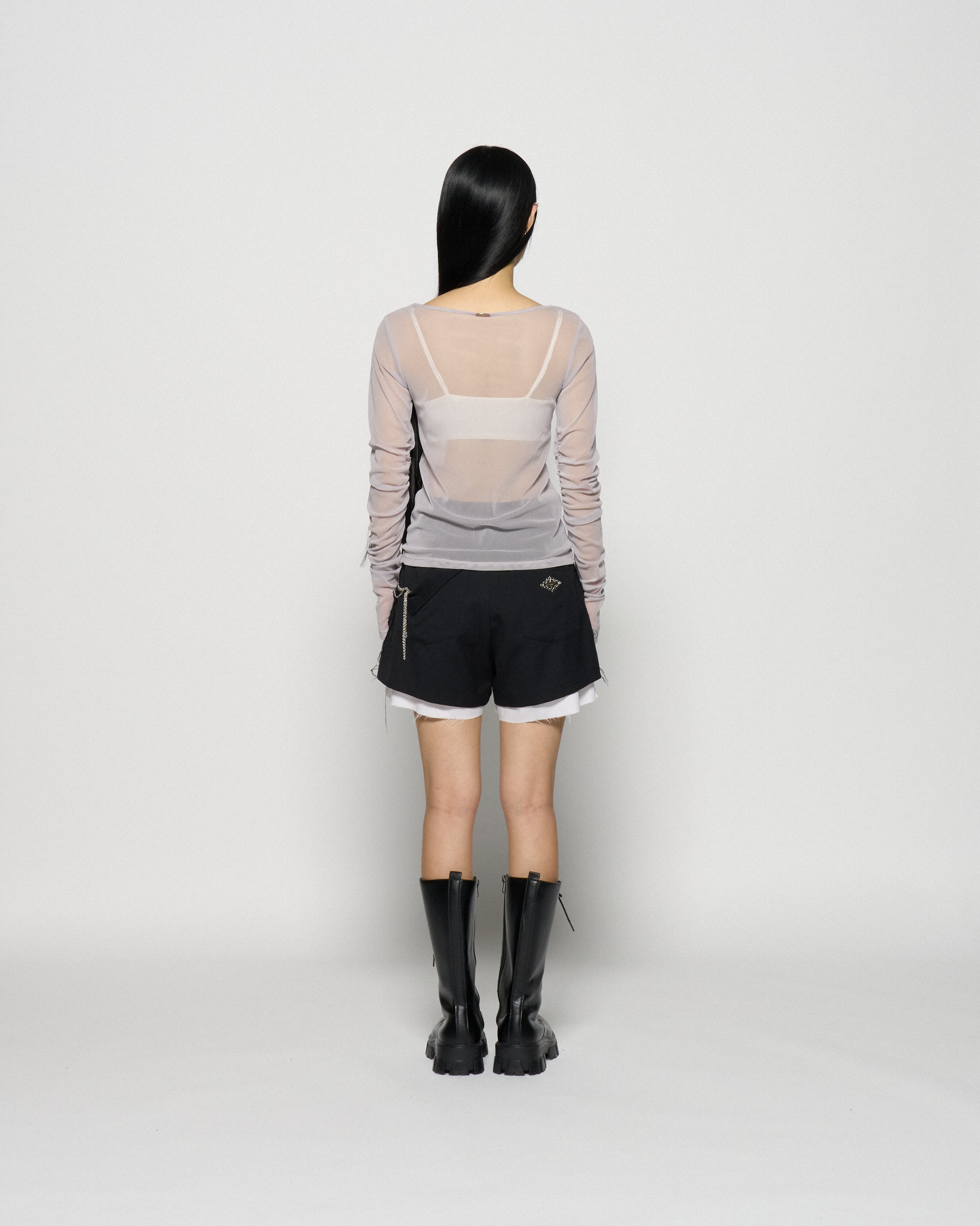 seam frayed dropped chain culottes pants Black【stock