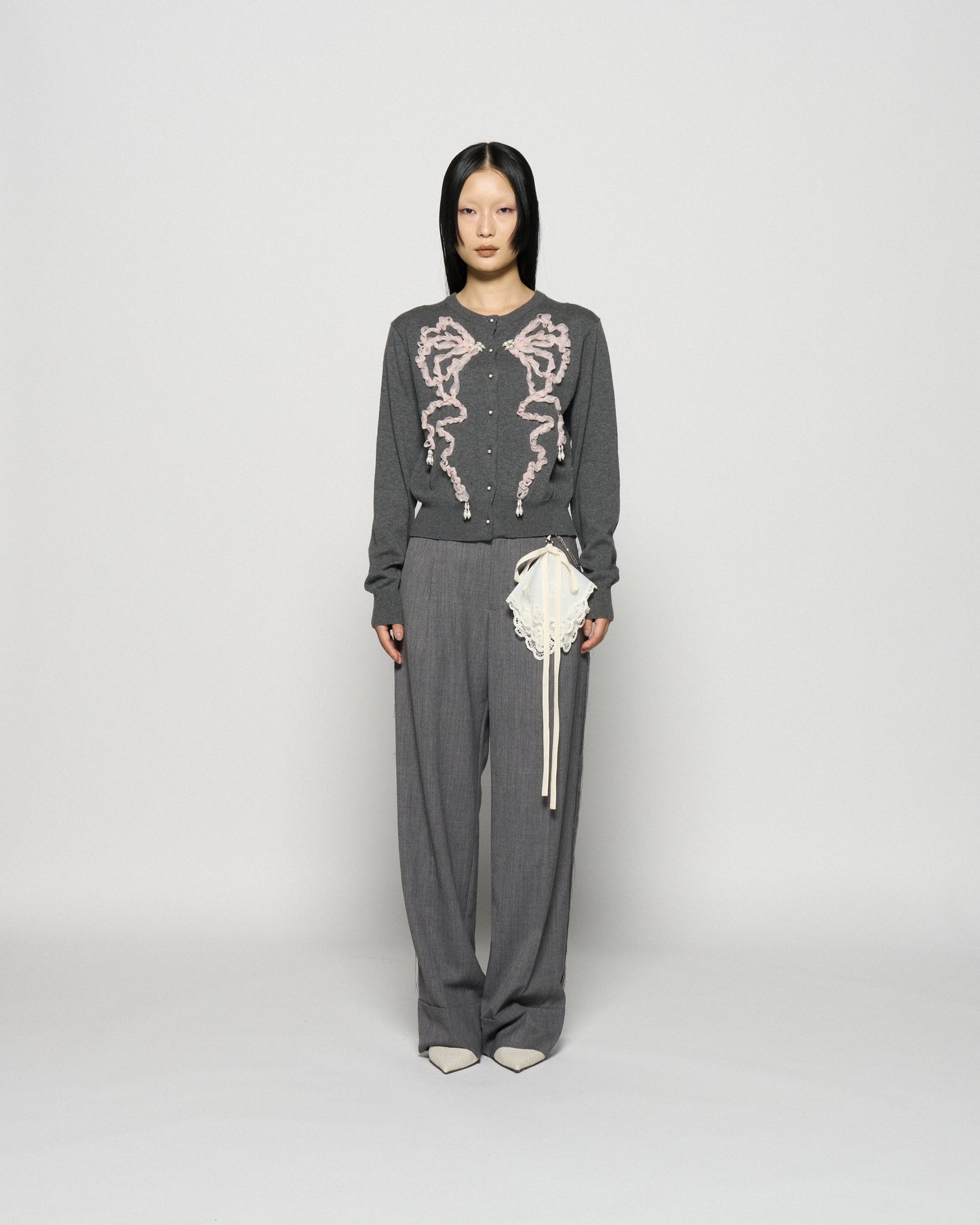 seam frayed dropped chain pants Gray【Delivery in February 2026】